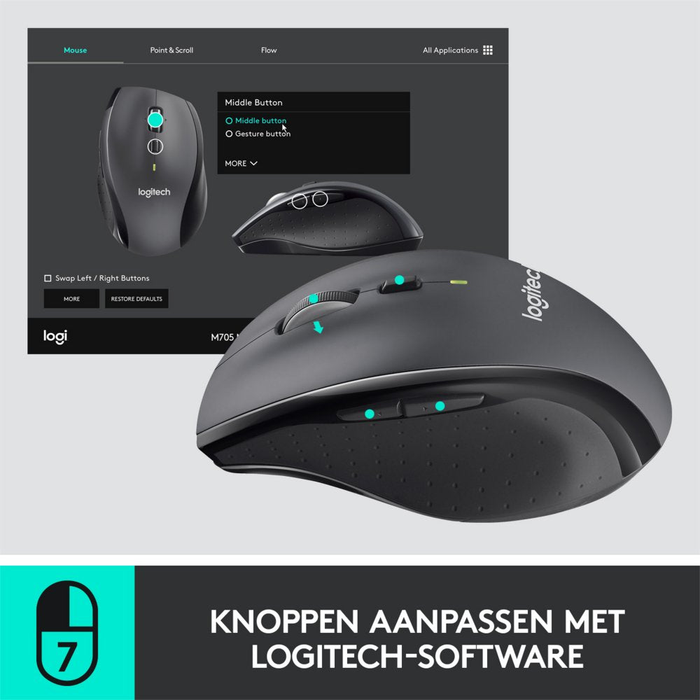 Logitech Marathon M705 | Draadloze Muis | Rechtshandig | RF | 1000 DPI | Zwart - Matmuis - Matmuis