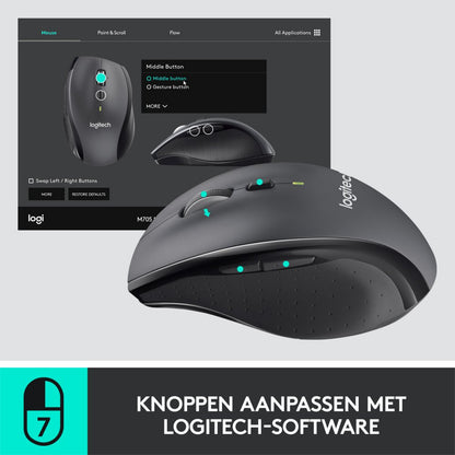 Logitech Marathon M705 | Draadloze Muis | Rechtshandig | RF | 1000 DPI | Zwart - Matmuis - Matmuis