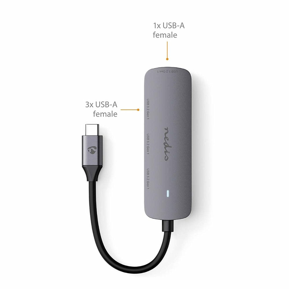 Nedis CCGB64220GY01 | Interface Hub USB 3.2 Gen 1 (3.1 Gen 1) | 1× USB-C naar 4× USB-A | 5 Gbps | Grijs - Matmuis - Matmuis