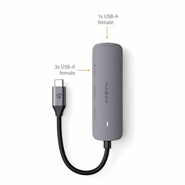 Nedis CCGB64220GY01 | Interface Hub USB 3.2 Gen 1 (3.1 Gen 1) | 1× USB-C naar 4× USB-A | 5 Gbps | Grijs - Matmuis - Matmuis