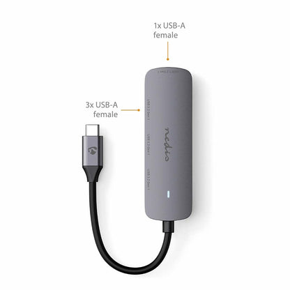 Nedis CCGB64220GY01 | Interface Hub USB 3.2 Gen 1 (3.1 Gen 1) | 1× USB-C naar 4× USB-A | 5 Gbps | Grijs - Matmuis - Matmuis