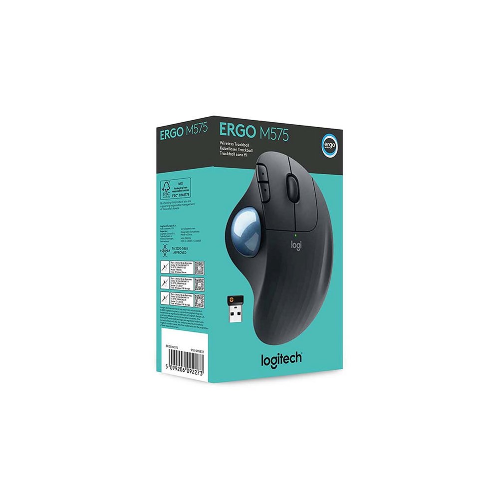 Logitech M575 Ergo Trackball for Business | Ergonomische Draadloze Muis | Rechtshandig | RF + Bluetooth | 2000 DPI | Grafiet - Matmuis - Matmuis