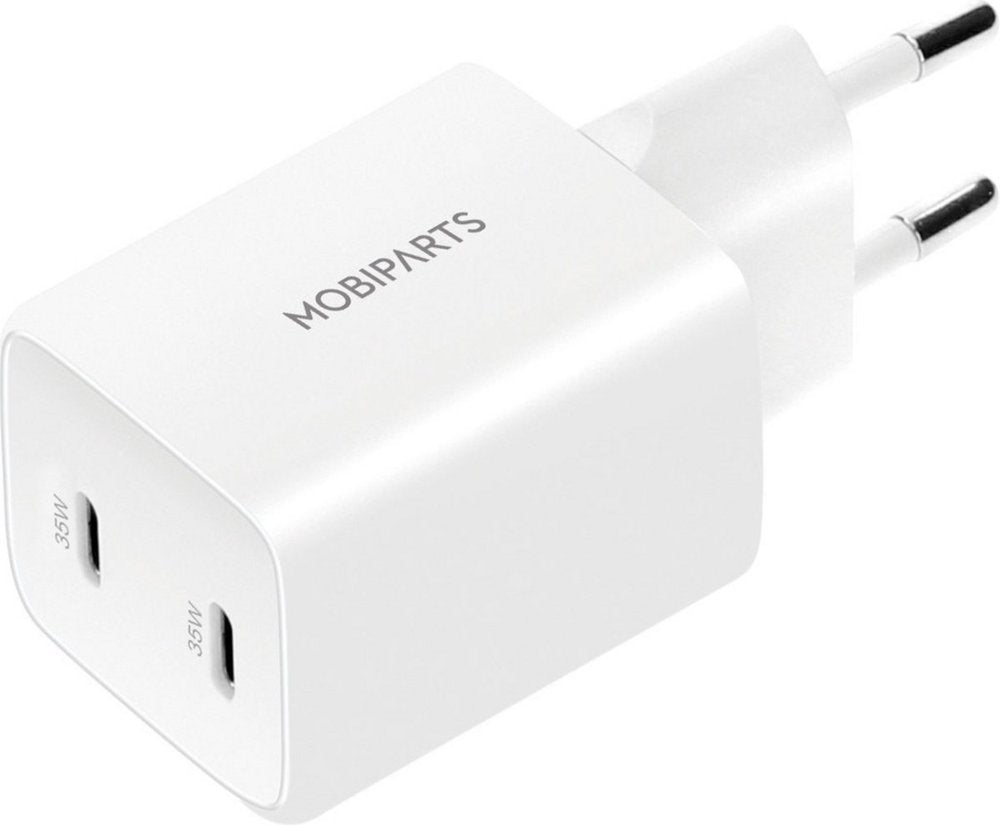Mobiparts GaN Wall Charger | Dual USB-C Oplader 35W | Wit