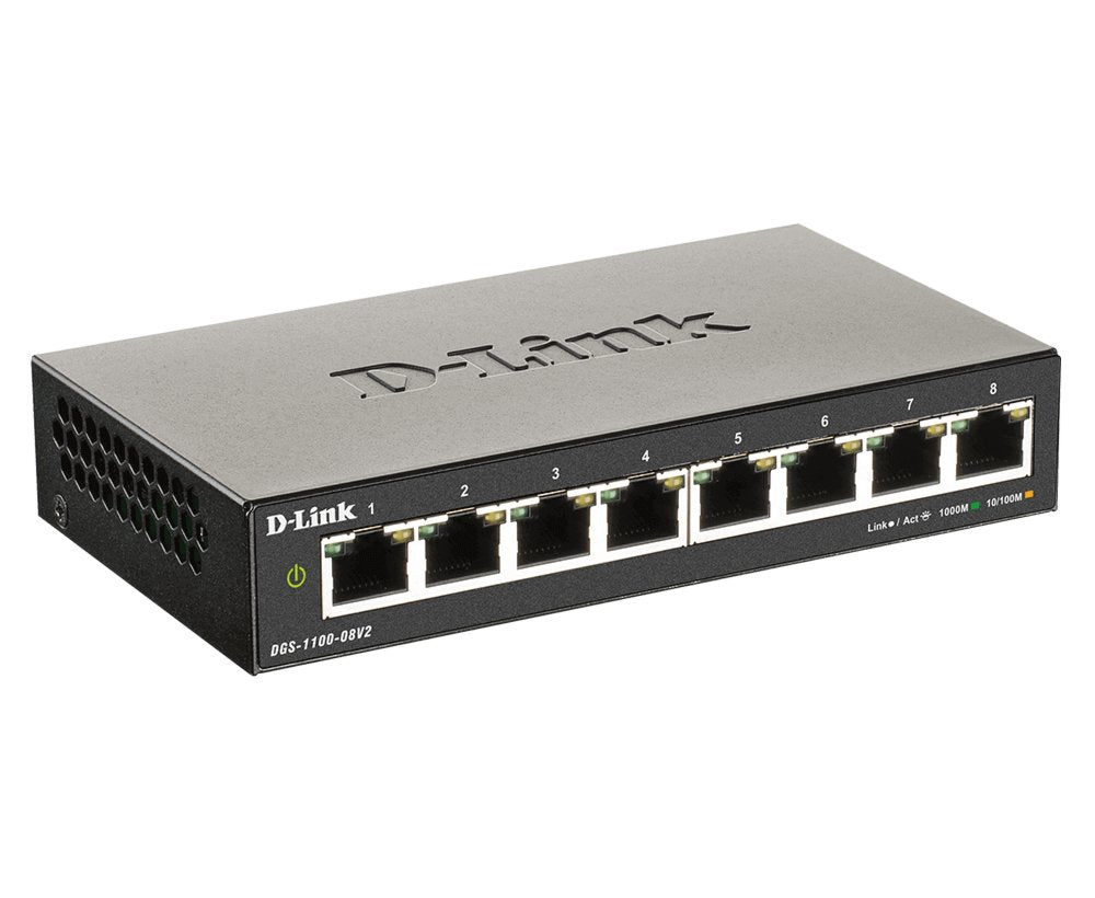 D-Link DGS-1100-08V2 | Managed L2 Smart Switch | 8 Poorten | Gigabit Ethernet (10/100/1000 Mbps) | VLAN/QoS/IGMP Snooping | Fanless - Matmuis - Matmuis
