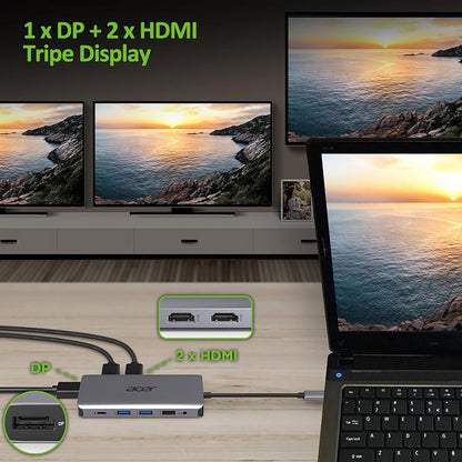 Acer 12-in-1 USB-C Docking Station | Dual HDMI | DisplayPort | Gigabit Ethernet | USB 3.2 Gen 1 - Matmuis