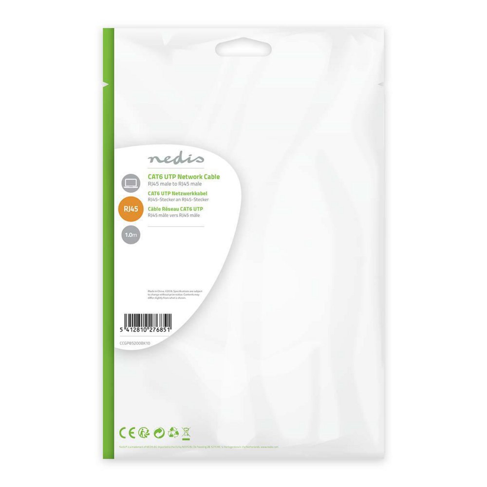 Nedis U/UTP Cat 6 Netwerkkabel | 1 m | Zwart - Matmuis - Matmuis