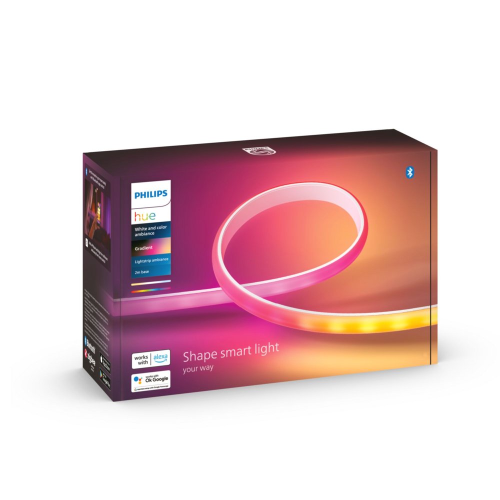 Philips Hue Gradient Lightstrip | Basispakket | 2 meter | RGBIC | EU/UK stekker | Bluetooth & Zigbee - Matmuis - Matmuis