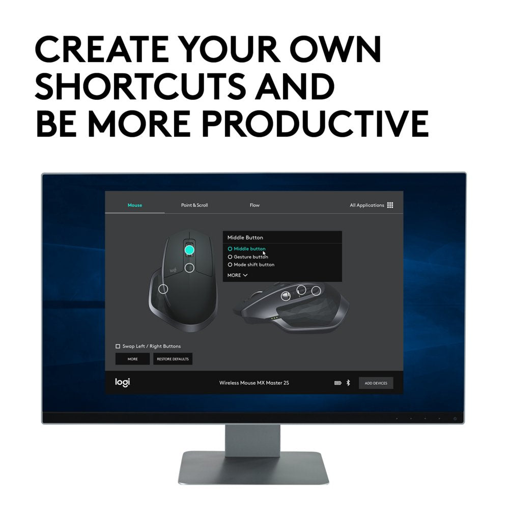 Logitech MX Master 2S | Draadloze Muis | Rechtshandig | RF + Bluetooth | 4000 DPI | Grafiet - Matmuis - Matmuis
