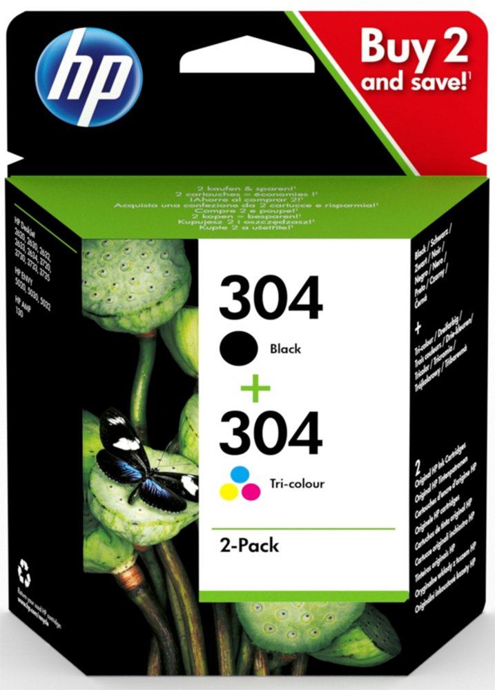 HP 304 | Originele Zwarte/Drie-Kleuren Inktcartridges | 2-Pack - Matmuis - Matmuis