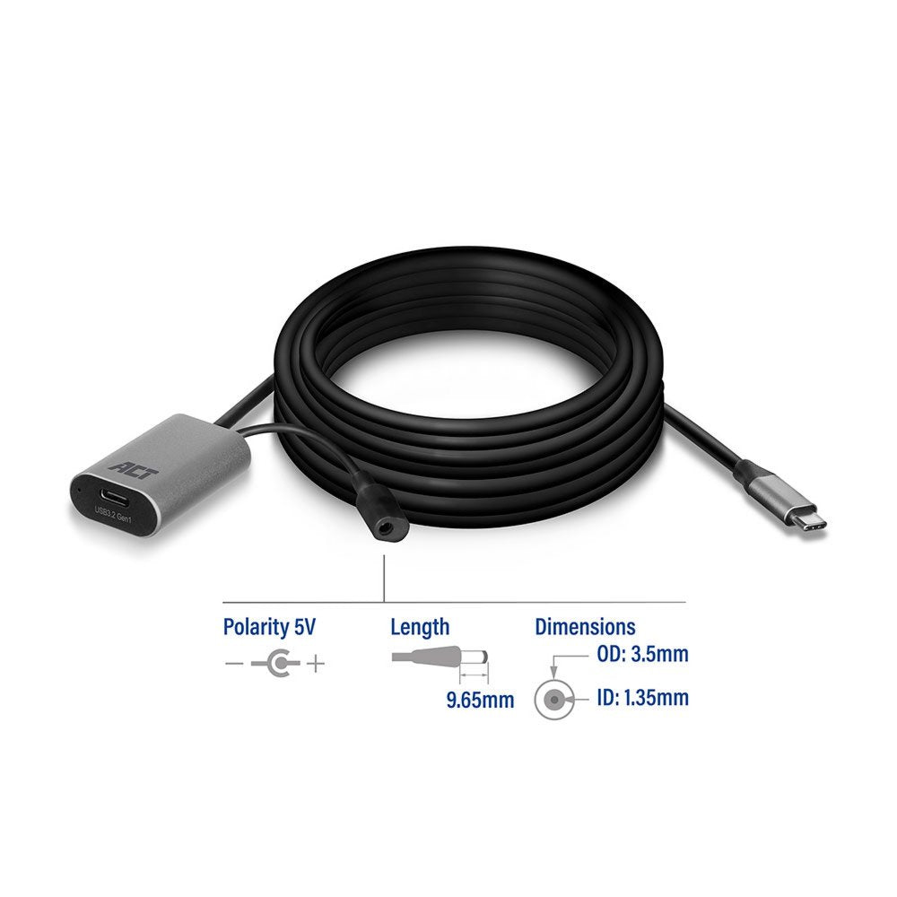 ACT AC7060 | USB-C Verlengkabel met Signaalversterker | 5m | Zwart - Matmuis - Matmuis