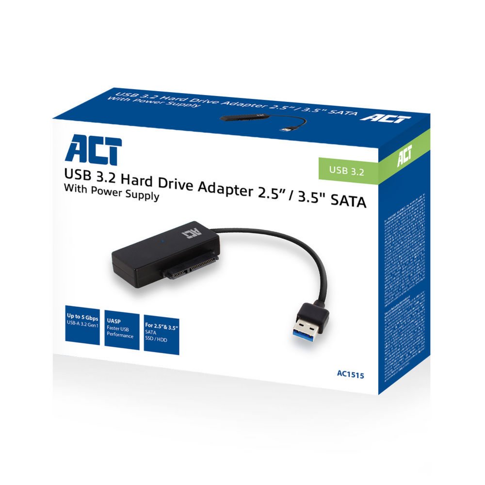 ACT AC1515 | 2,5 inch & 3,5 inch SATA HDD/SSD naar USB 3.2 Gen 1 Adapter - Matmuis - Matmuis