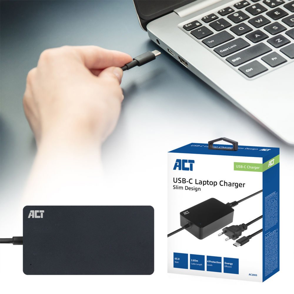 ACT AC2005 | Universele USB-C Notebook Lader | 65 Watt PDP | 2,75 Meter - Matmuis - Matmuis