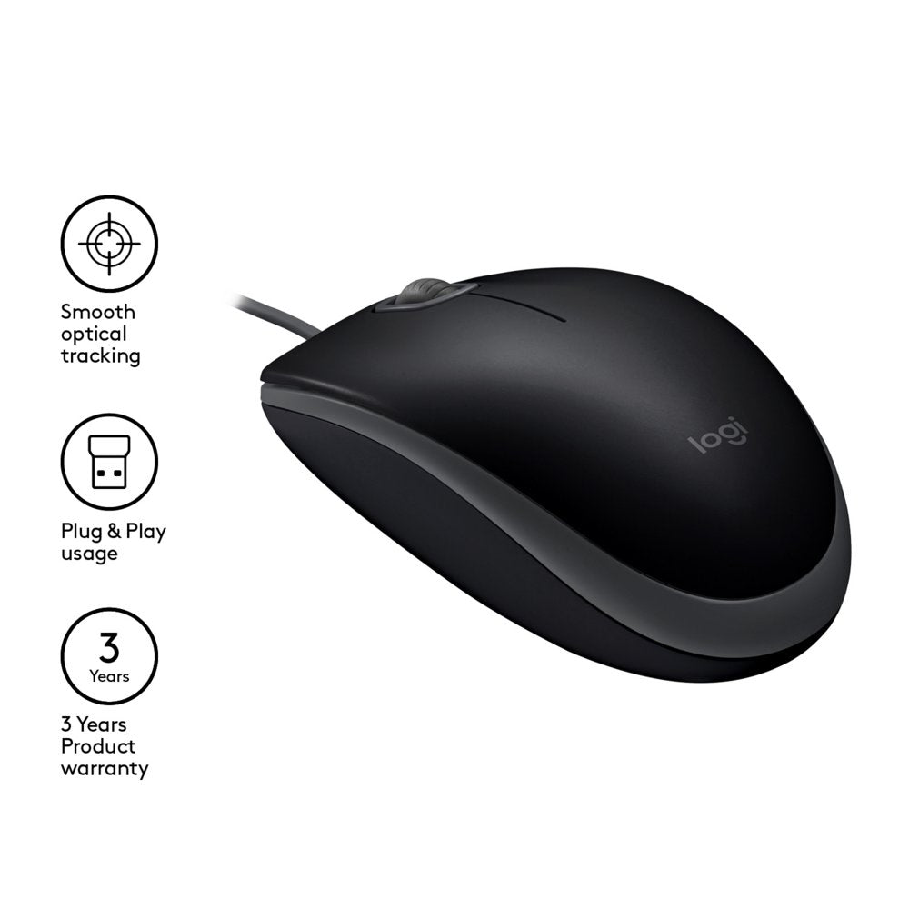 Logitech B110 Silent | Bekabelde Muis | Links- en Rechtshandig | USB-A | 1000 DPI | Zwart - Matmuis - Matmuis