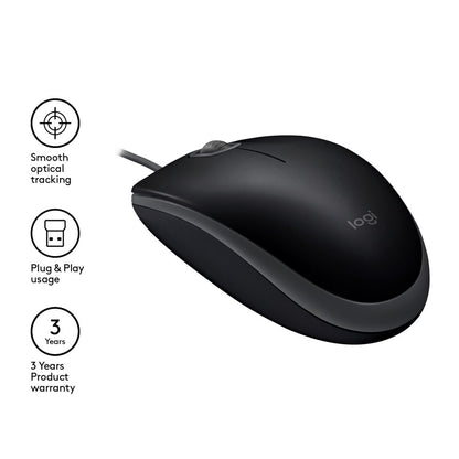 Logitech B110 Silent | Bekabelde Muis | Links- en Rechtshandig | USB-A | 1000 DPI | Zwart - Matmuis - Matmuis