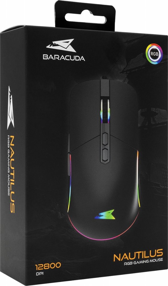 Baracuda NAUTILUS RGB | Bekabelde Gaming Muis | Rechtshandig | USB-A | 12800 DPI | Zwart - Matmuis - Matmuis