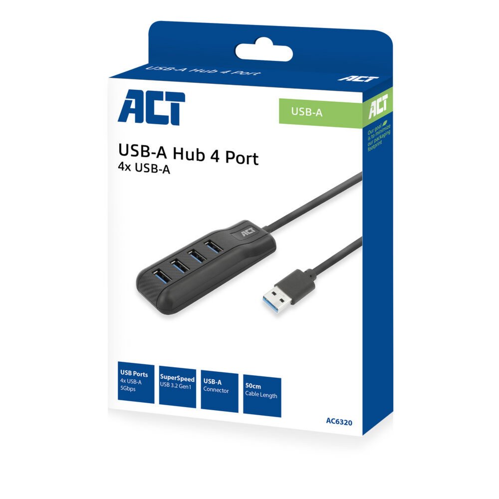 ACT AC6320 | USB 3.2 Gen 1 Interface Hub | Type-A | 5 Gbps | Zwart - Matmuis - Matmuis