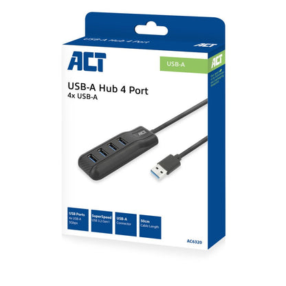 ACT AC6320 | USB 3.2 Gen 1 Interface Hub | Type-A | 5 Gbps | Zwart - Matmuis - Matmuis