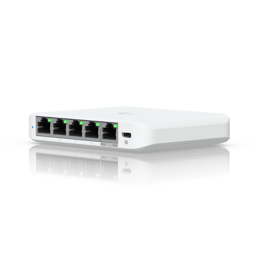 Ubiquiti UniFi Flex Mini 2.5G | 2.5G Managed Switch (5 poorten) | 5x 2.5G RJ45 | PoE (input) | Wit - Matmuis