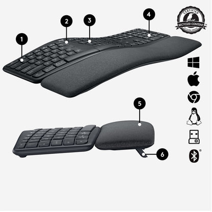 Logitech K860 Ergo | Draadloos Bluetooth Toetsenbord met Receiver | QWERTY - Matmuis - Matmuis