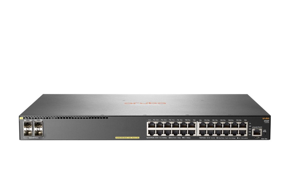 HPE Aruba 2930F 24G PoE+ 4SFP | Managed L3 Switch | 24 Poorten | Gigabit Ethernet (10/100/1000 Mbps) | PoE+ | 1U Rackmount | Grijs