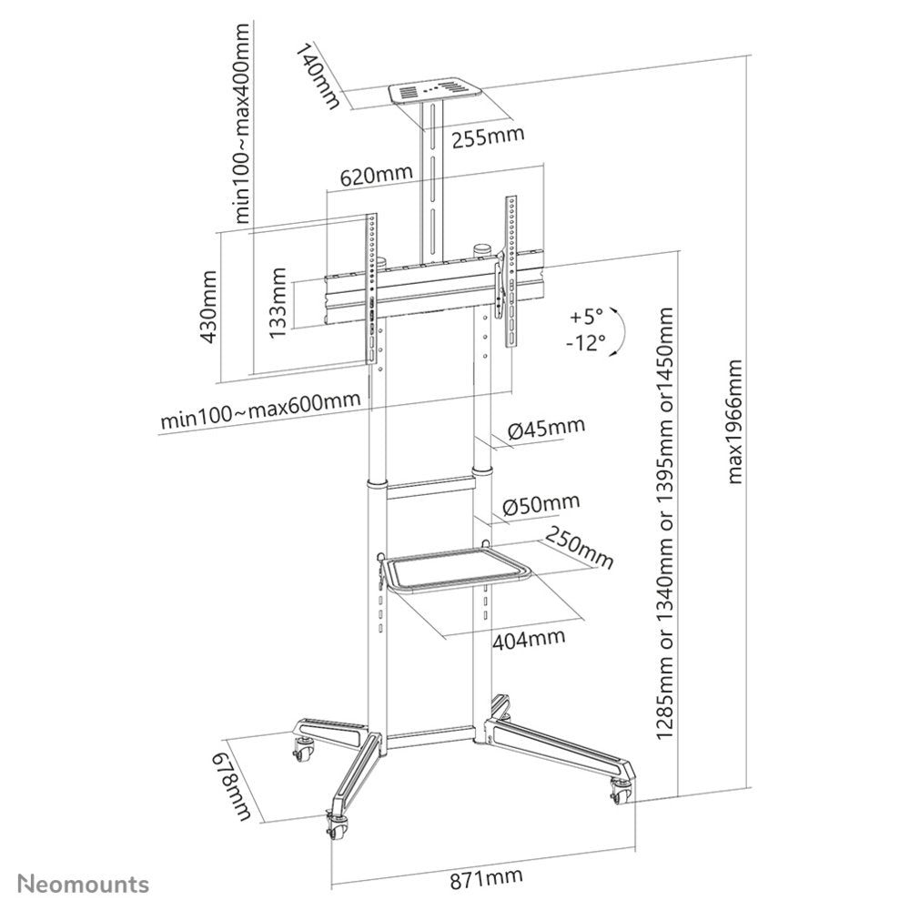 Neomounts FL50-550BL1 | Mobiele TV Vloerstandaard | 37–70" | 50 kg | Kantelbaar | Zwart