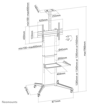 Neomounts FL50-550BL1 | Mobiele TV Vloerstandaard | 37–70" | 50 kg | Kantelbaar | Zwart