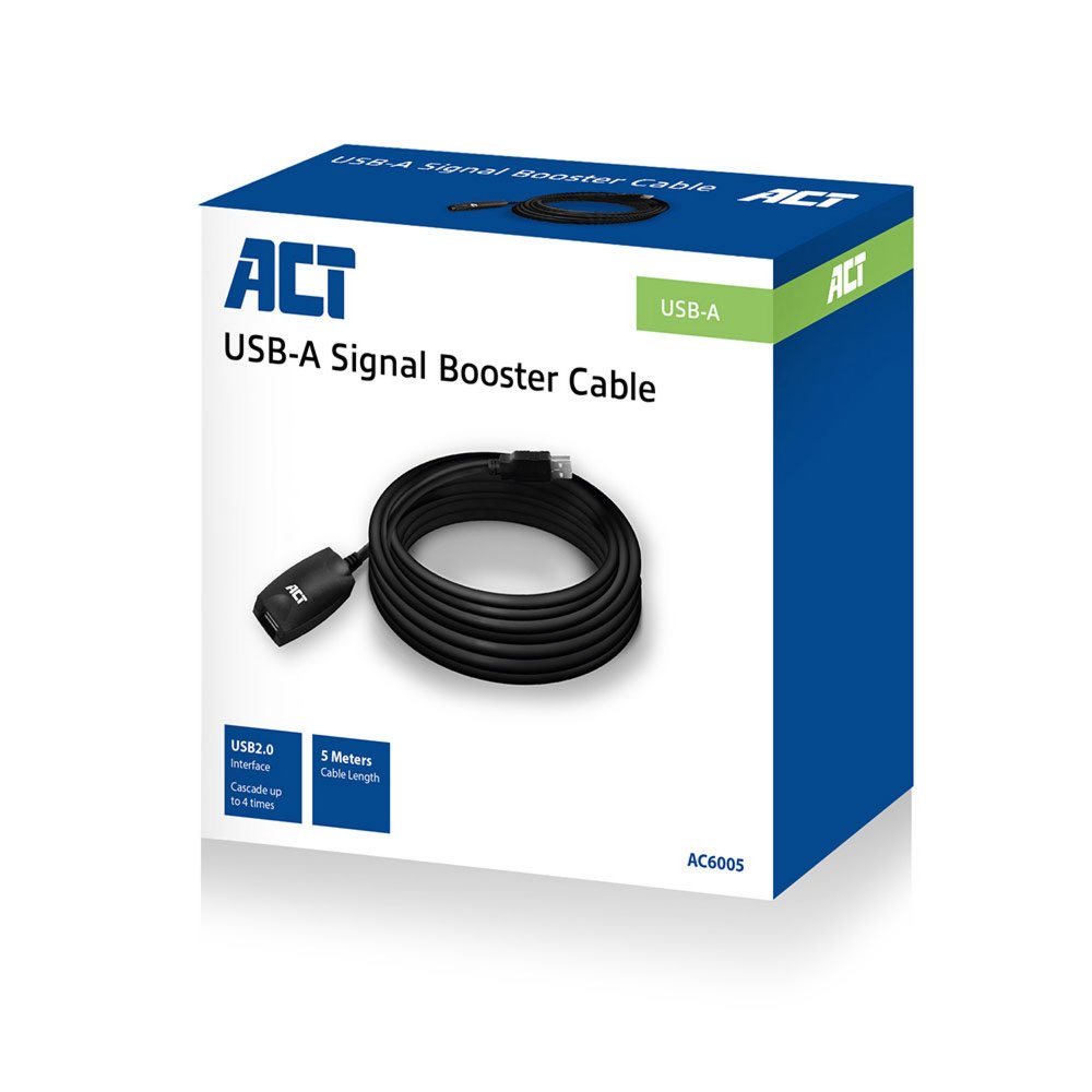 ACT AC6005 | USB 2.0 Signaalversterker | USB-A naar USB-A | 5m | Zwart - Matmuis - Matmuis