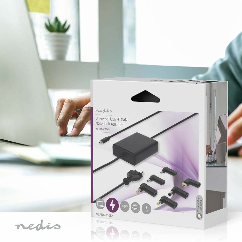 Nedis NBAU65110BK | Notebook adapter (GaN) | 65 W | USB-C Power Delivery | Zwart - Matmuis - Matmuis