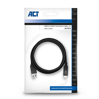 ACT AC7416 | USB 3.2 Gen 1 | USB-C naar USB-A | 1m | Zwart - Matmuis - Matmuis