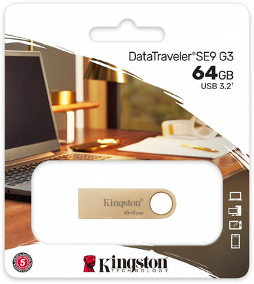 Kingston DataTraveler SE9 G3 | 64GB USB Stick | USB 3.2 Gen 1 | 220 MB/s | Goud - Matmuis - Matmuis
