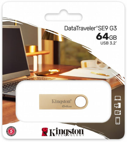 Kingston DataTraveler SE9 G3 | 64GB USB Stick | USB 3.2 Gen 1 | 220 MB/s | Goud - Matmuis - Matmuis