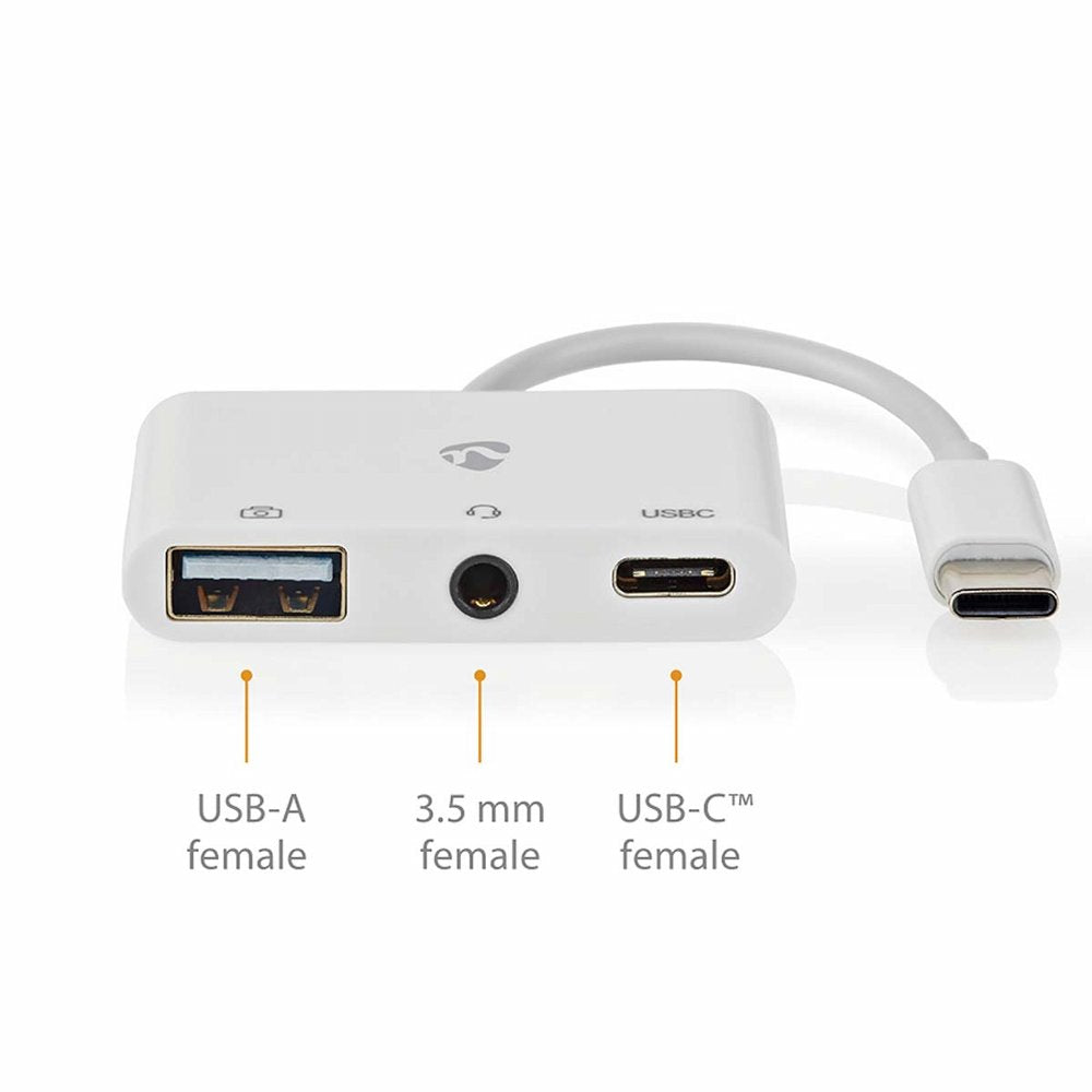 Nedis CCGB64790WT01 | Laptop Dock & Poortreplicator USB 2.0 Type-C | 1× USB-A + 1× USB-C + 3,5 mm audio | 480 Mbps | Wit - Matmuis - Matmuis