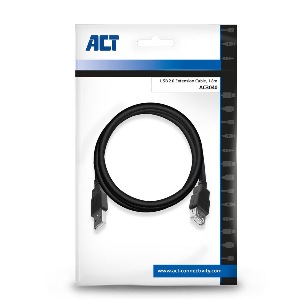 ACT AC3040 | USB 2.0 Kabel | USB-A naar USB-A | 1.8m | Zwart - Matmuis - Matmuis