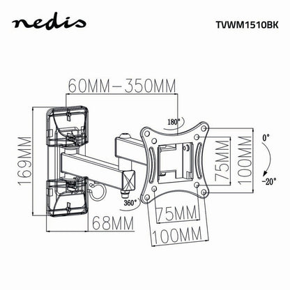 Nedis TVWM1530BK | Draai- en kantelbare TV-plafondbeugel | 23''-55'' | max 30kg | VESA 400x400