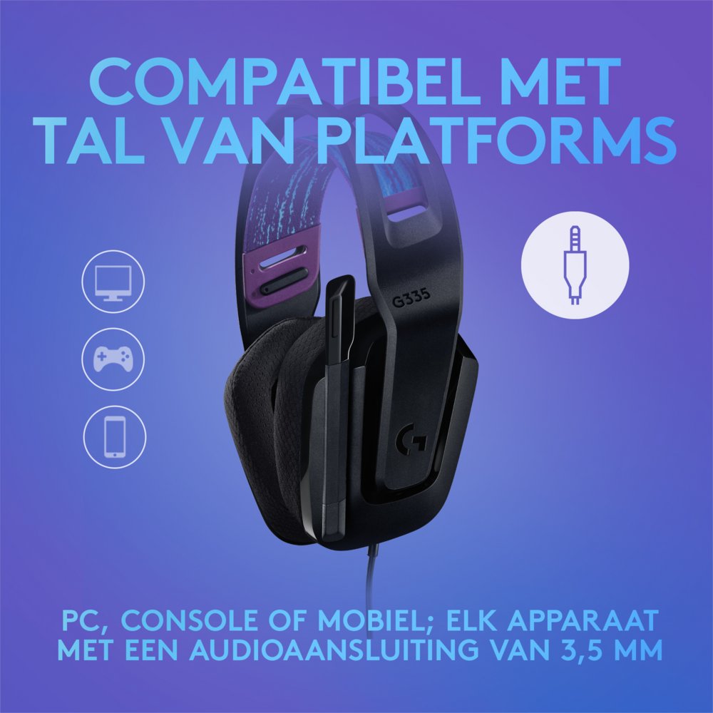 Logitech G335 | On-Ear Gaming Headset 3,5mm Connector | Zwart - Matmuis - Matmuis