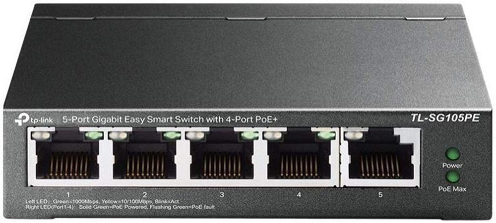 TP-Link TL-SG105PE | Managed Smart Switch | 5 Poorten | Gigabit Ethernet (10/100/1000 Mbps) | 4x PoE+ - Matmuis