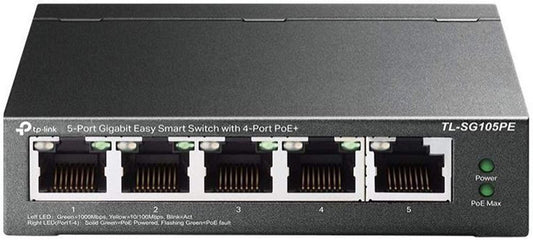 TP-Link TL-SG105PE | Managed Smart Switch | 5 Poorten | Gigabit Ethernet (10/100/1000 Mbps) | 4x PoE+ - Matmuis