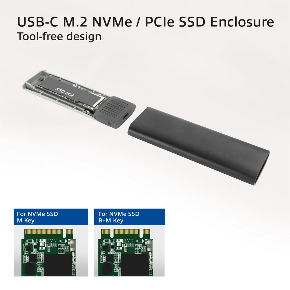 ACT AC1615 | USB-C M.2 NVMe/PCIe SSD Behuizing | Tool-Free | Aluminium | USB 3.2 Gen2 (10 Gbps) - Matmuis - Matmuis