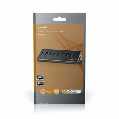 Nedis UHUBUP3810BK interface hub USB 3.2 Gen 1 (3.1 Gen 1) | 8 poorten | Zwart - Matmuis