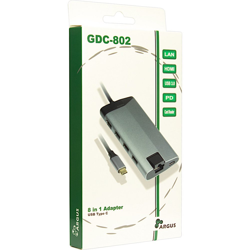 Inter-Tech GDC-802 | Docking Station | USB-C 3.2 Gen 1 | Grijs - Matmuis - Matmuis