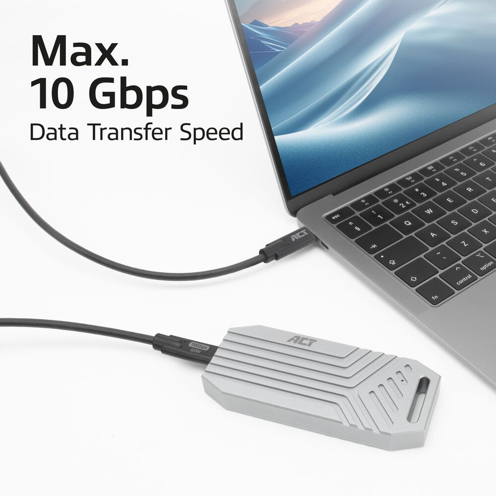 ACT AC7443 | USB 3.2 Kabel | 10Gbps | 60W | USB-C naar USB-C | 3m | Zwart - Matmuis - Matmuis