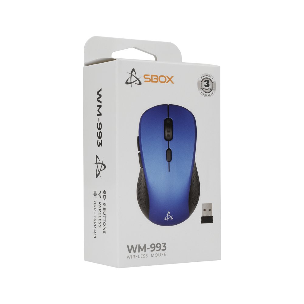 SBOX WM-993BL | Draadloze Muis | Rechtshandig | RF | 1600 DPI | Blauw - Matmuis - Matmuis