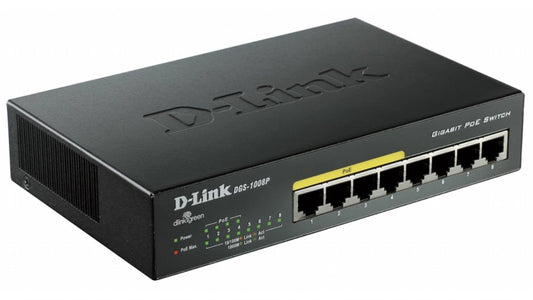 D-Link DGS-1008P/E | 8-Poorts Gigabit Switch | Unmanaged L2 | 4x PoE+ | Zwart - Matmuis