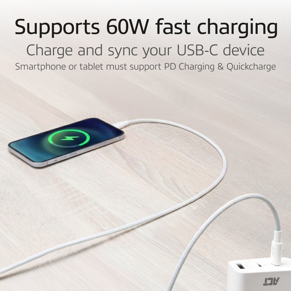 ACT AC3081 | USB 2.0 Kabel | USB-C naar USB-C | 60W | 480Mbps | Wit | 2 Meter