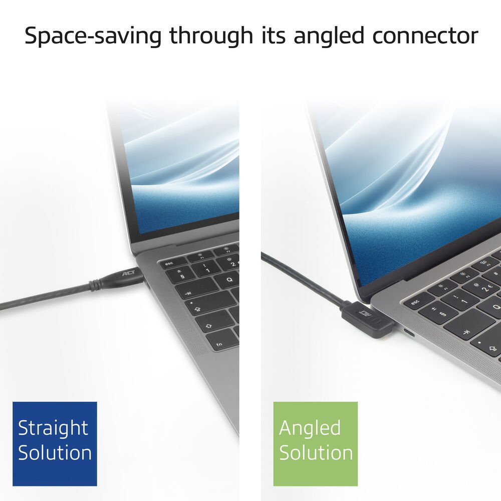 ACT AC7405 | USB 3.0 Kabel | USB-C (recht) naar USB-C (haaks) | 60W | 10Gbps | 0,5m | Zwart - Matmuis - Matmuis