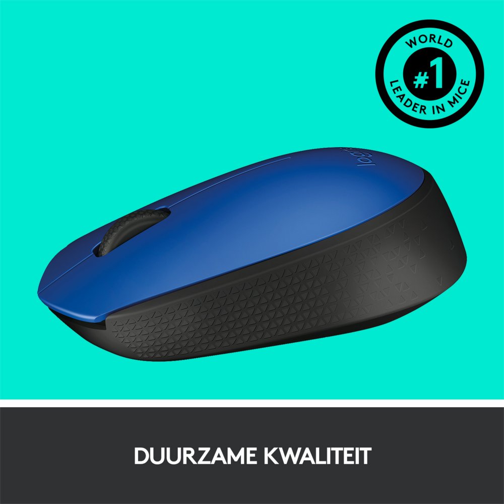 Logitech M171 | Draadloze Muis | Links- en Rechtshandig | RF | 1000 DPI | Zwart/Blauw - Matmuis - Matmuis