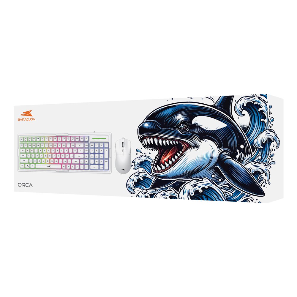 Baracuda ORCA RGB | Bekabeld Gaming Toetsenbord inclusief Muis | QWERTY | Wit - Matmuis