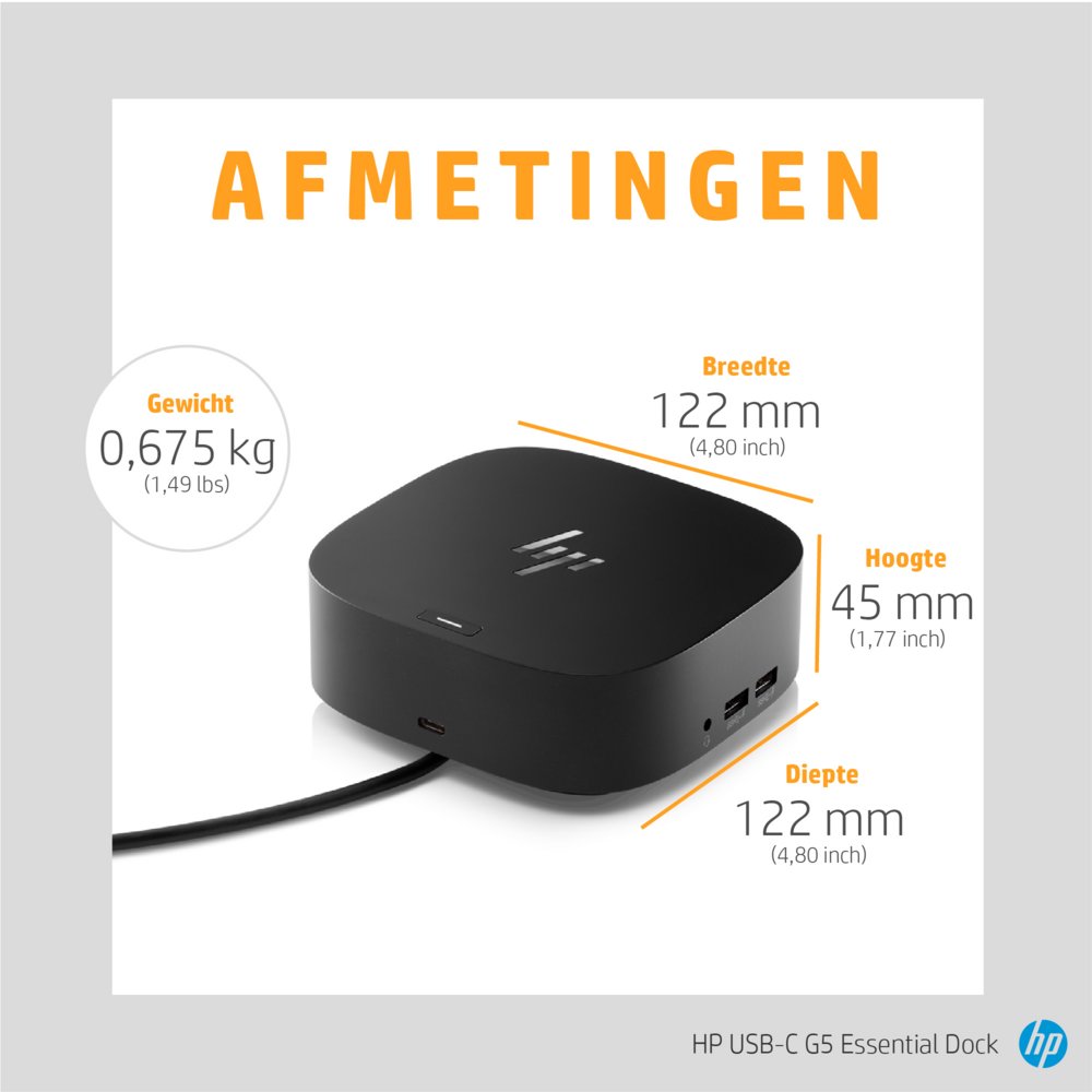 HP G5 Essential Dock | Docking Station | USB-C | Zwart - Matmuis - Matmuis