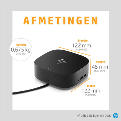 HP G5 Essential Dock | Docking Station | USB-C | Zwart - Matmuis - Matmuis