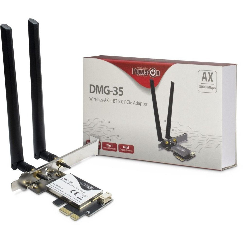 Inter-Tech DMG-35 | Wi-Fi 6 & Bluetooth 5.0 PCIe Adapter | 3000 Mbps | Dual-band (2,4 GHz / 5 GHz) | Intel AX200 Chipset | PCIe x1 - Matmuis - Matmuis